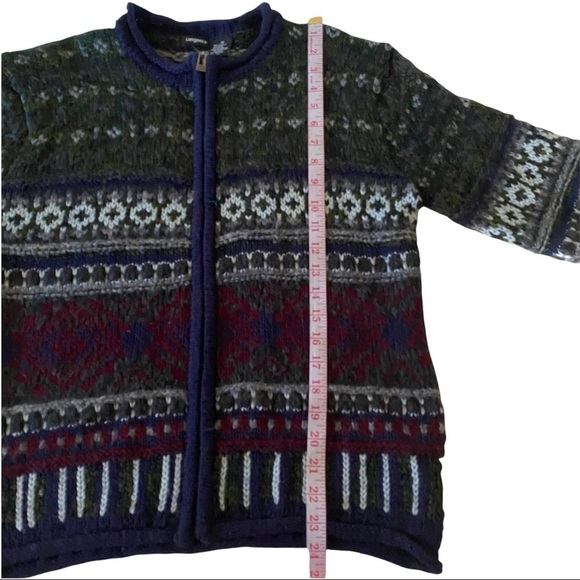 Tangents Multicolored Fair Isle Knit Full Zip Ugly Christmas Sweater Cardigan M - Picture 10 of 11